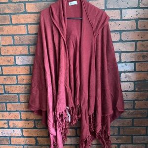 Burgundy hooded shawl